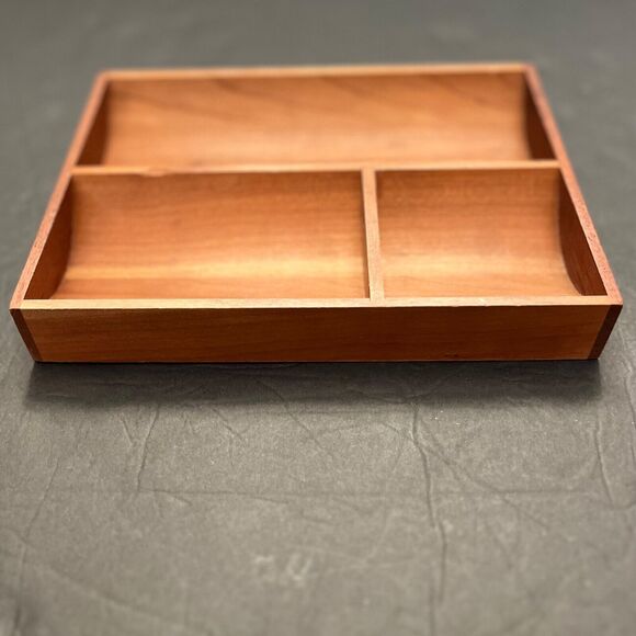 MCM Cherry Wood Divided Desk Tray Organizer Mid Century Eames Era